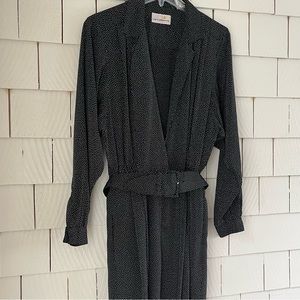 Vintage 90s Liz Claiborne Black and White Dotted Long Sleeve Jumpsuit with Belt